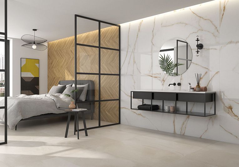 Плитка керамогранит Geotiles Brera Gold 90x90 Leviglass (1,62 кв.м.) под мрамор